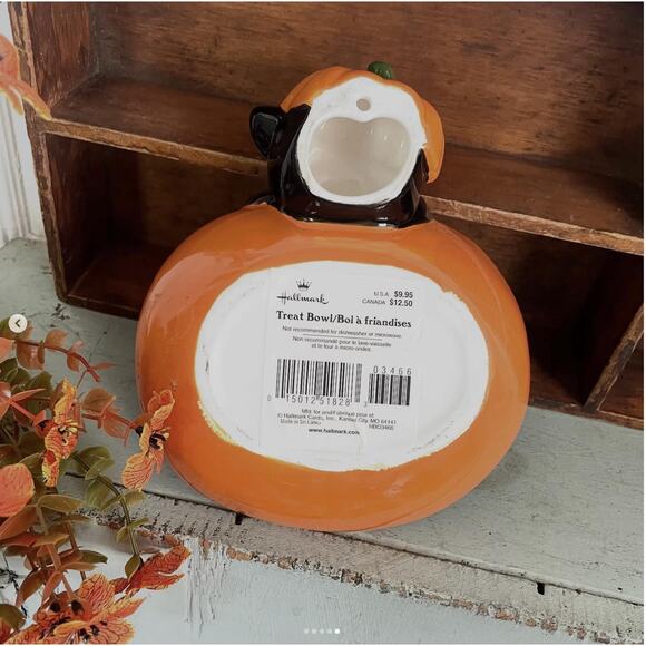 Vintage Halloween 1990s Hallmark Ceramic Cat Pumpkin Candy Dish Bowl (03466) - Picture 5 of 5